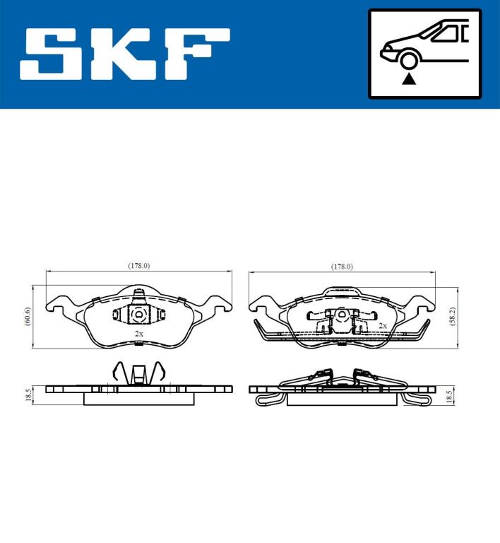 Jeu de 4 plaquettes de frein SKF ref. VKBP 80260